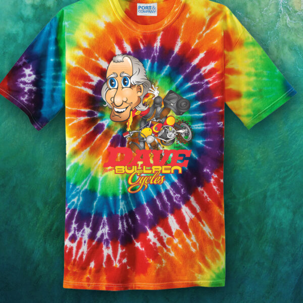 Bullpen Cycles Tye-Dye Style Shirt with Caricature