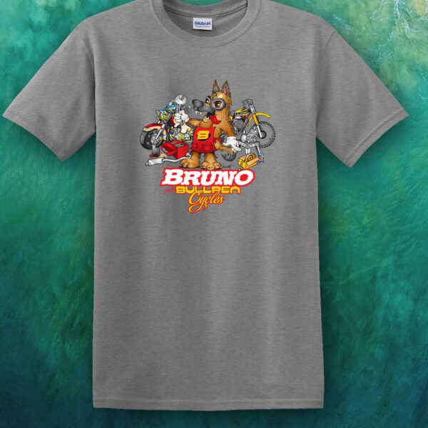Bullpen Cycles Grey Shirt with Bruno Caricature